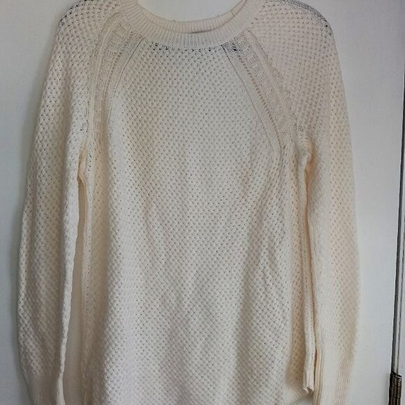 Loft Size Medium Open Knit Cable Knit Detail Lightweight Sweater Cream - Picture 2 of 5